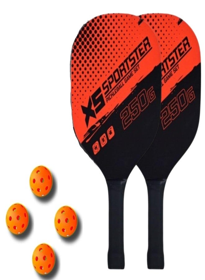 Qwick Click Wood Pickleball Paddles Kit, 4 Balls & Bag Racket Kids Adults Outdoor Gift Pickleball Paddle (RED) - Image 1